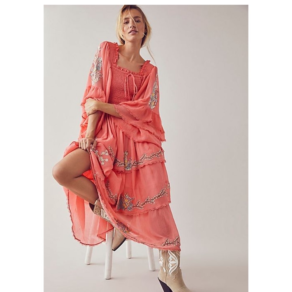 Fillyboo Free People Sweet Pea Cascading Embroidered Cute Maxi Dress